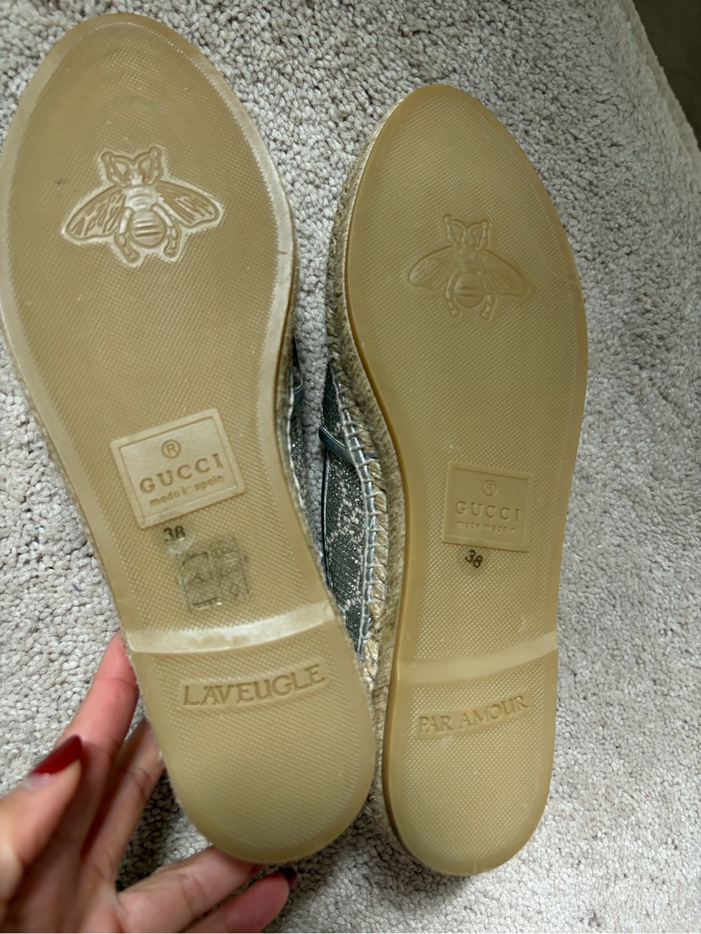 Gucci Silver Metallic Monogram Espadrille Flats - Picture 10 of 10